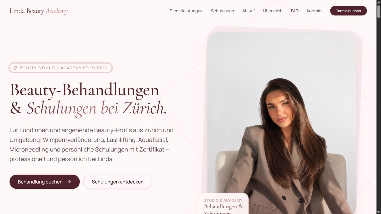 Website von Linda Beauty Academy auf dem Desktop