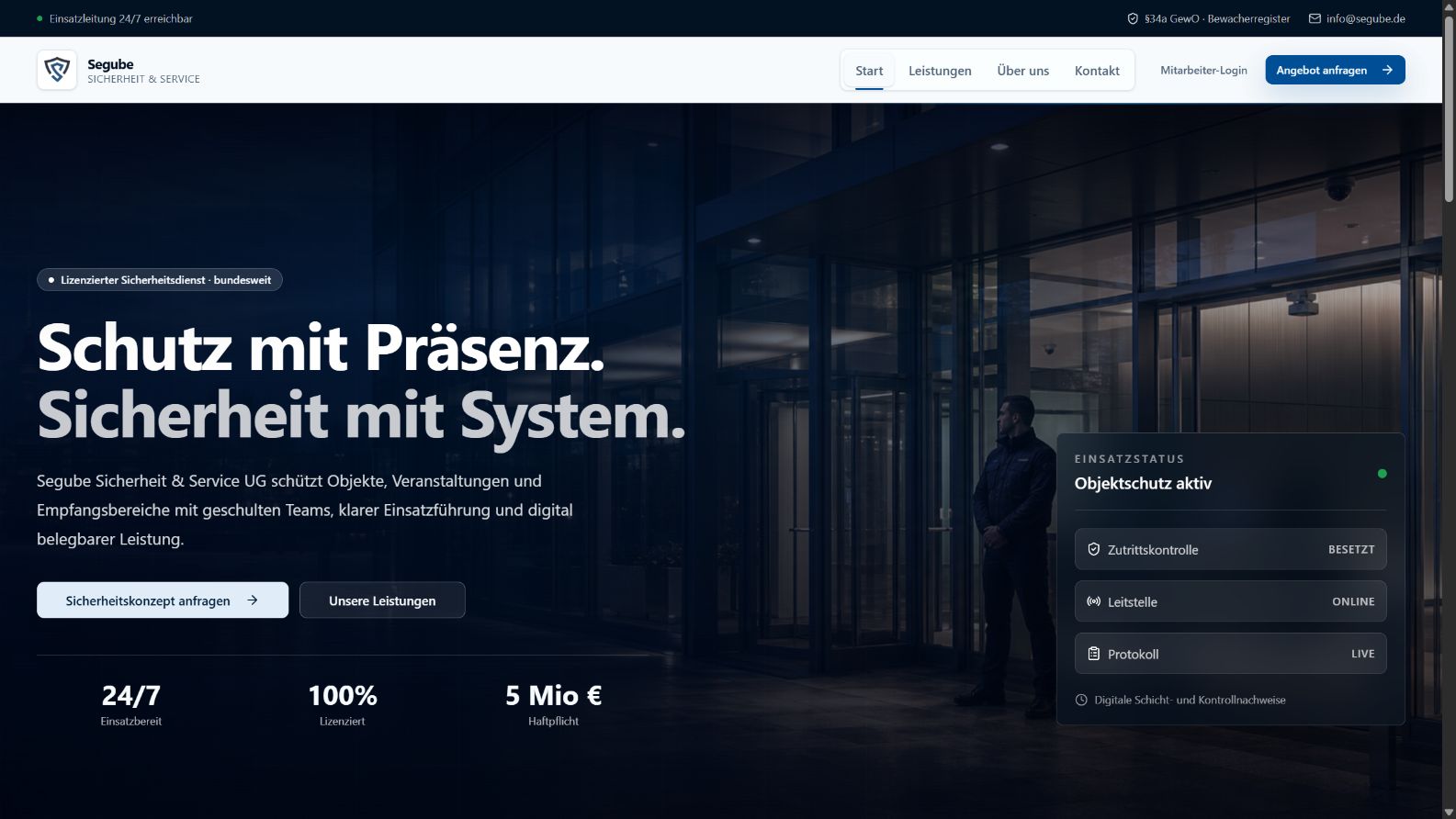 Website von Segube Sicherheit auf dem Desktop
