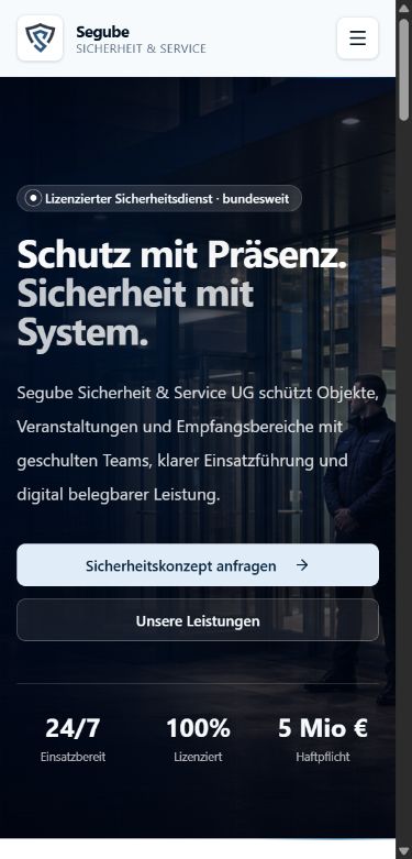 Mobile Website von Segube Sicherheit
